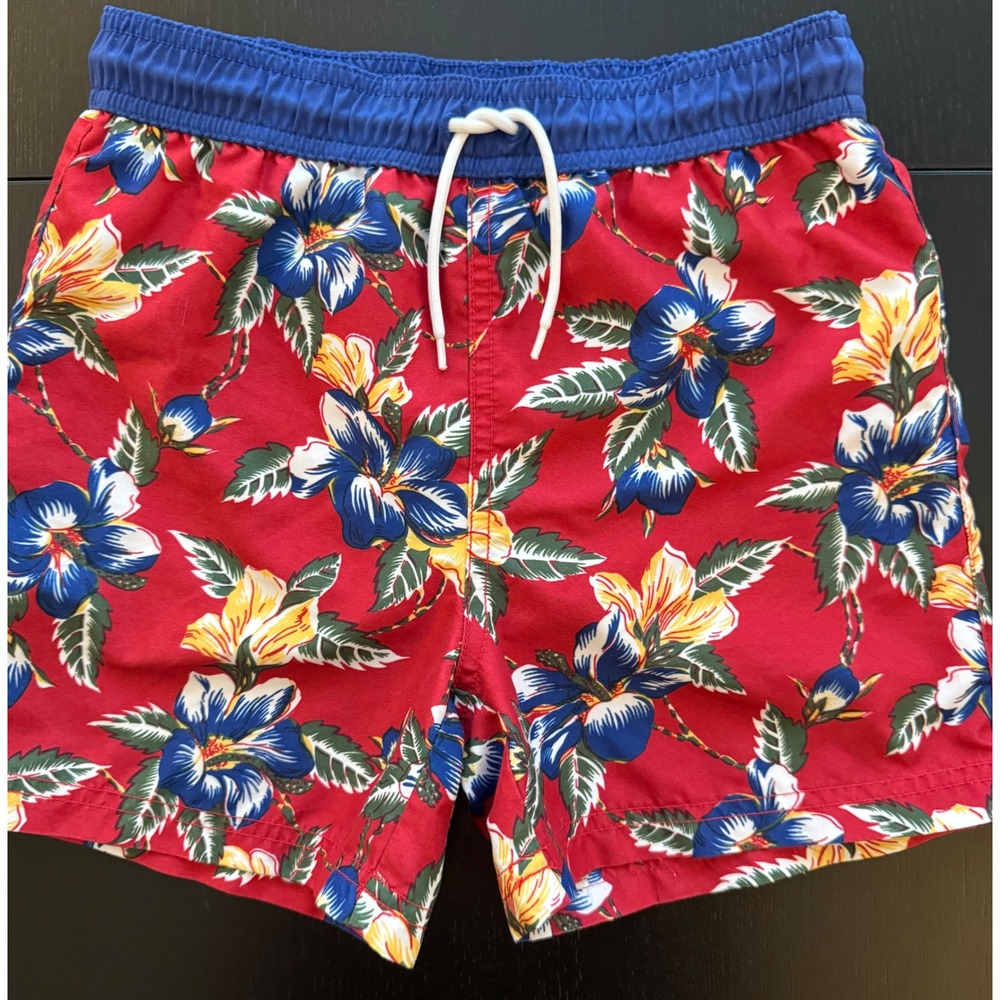 Janie and Jack Boys Swim Trunks Size 8 Red Hawaiian Board Short Resortwear